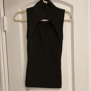 WHBM Dark olive Sleeveless Ribbed Top